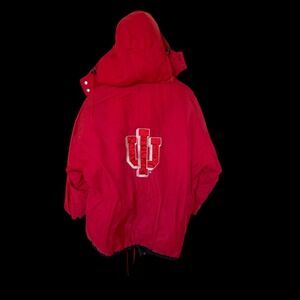 90's Indiana University Hoosiers Parka Jacket Red Mens XL IU Hooded Distressed